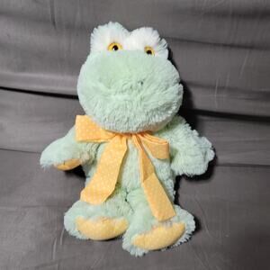 Animal Adventure 2010 Green Frog Plush Yellow Polka Dot Bow Yellow Eyes